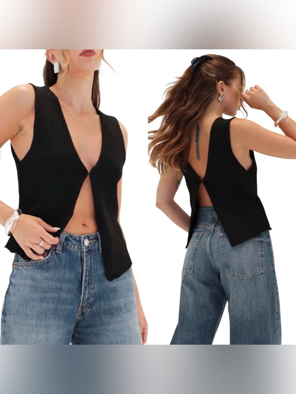 Rumored Prince Street Top Black Small Knit Reversible Vest Sleeveless Summer Top
